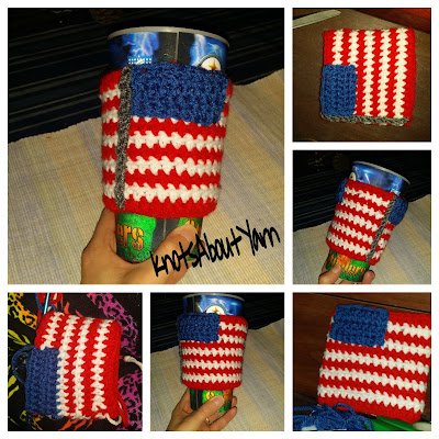 American Flag Cup Sleeve, Unfinished (Crocheted)